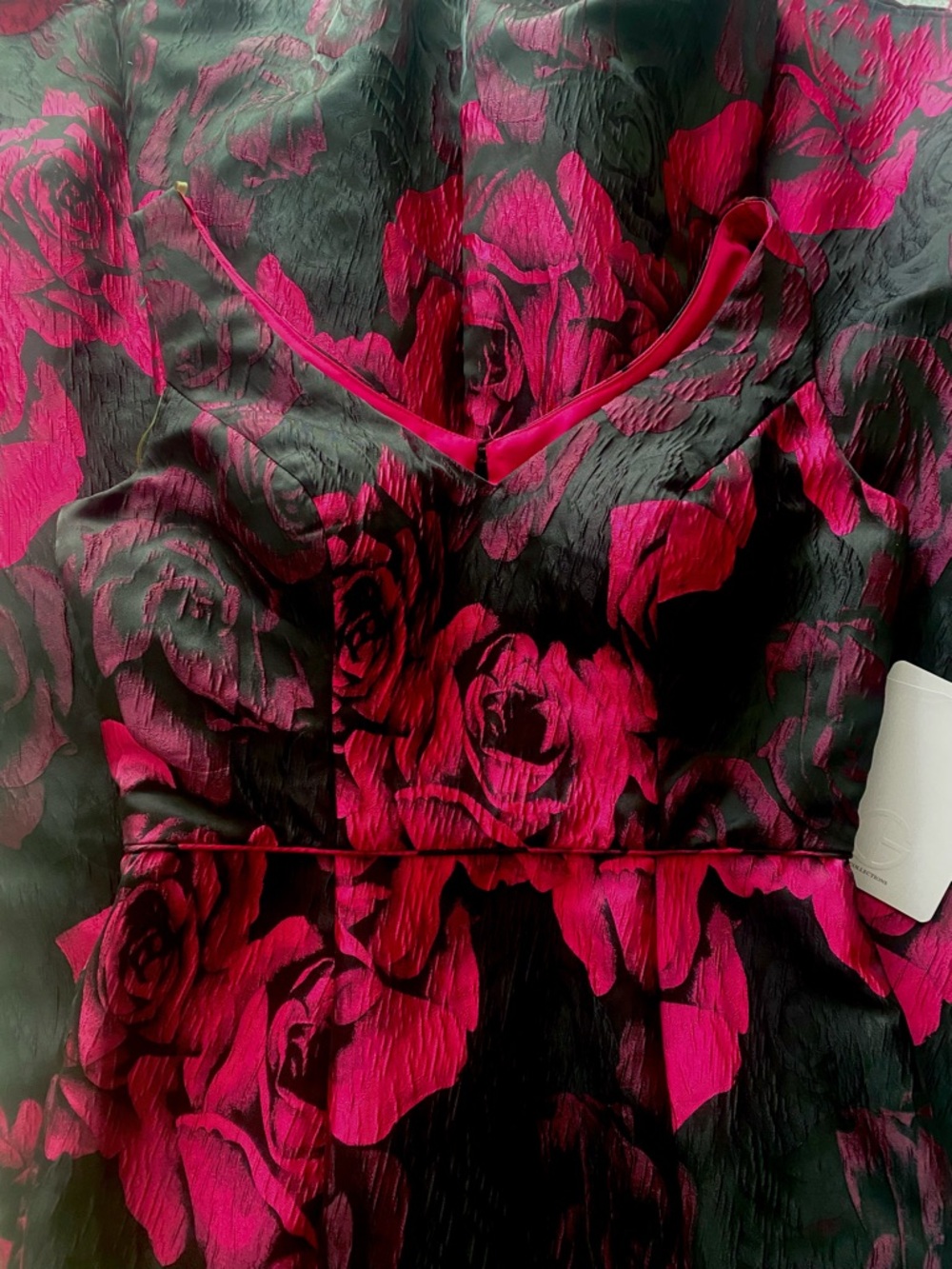 Black Floral Brocade Mermaid Gown with Magenta